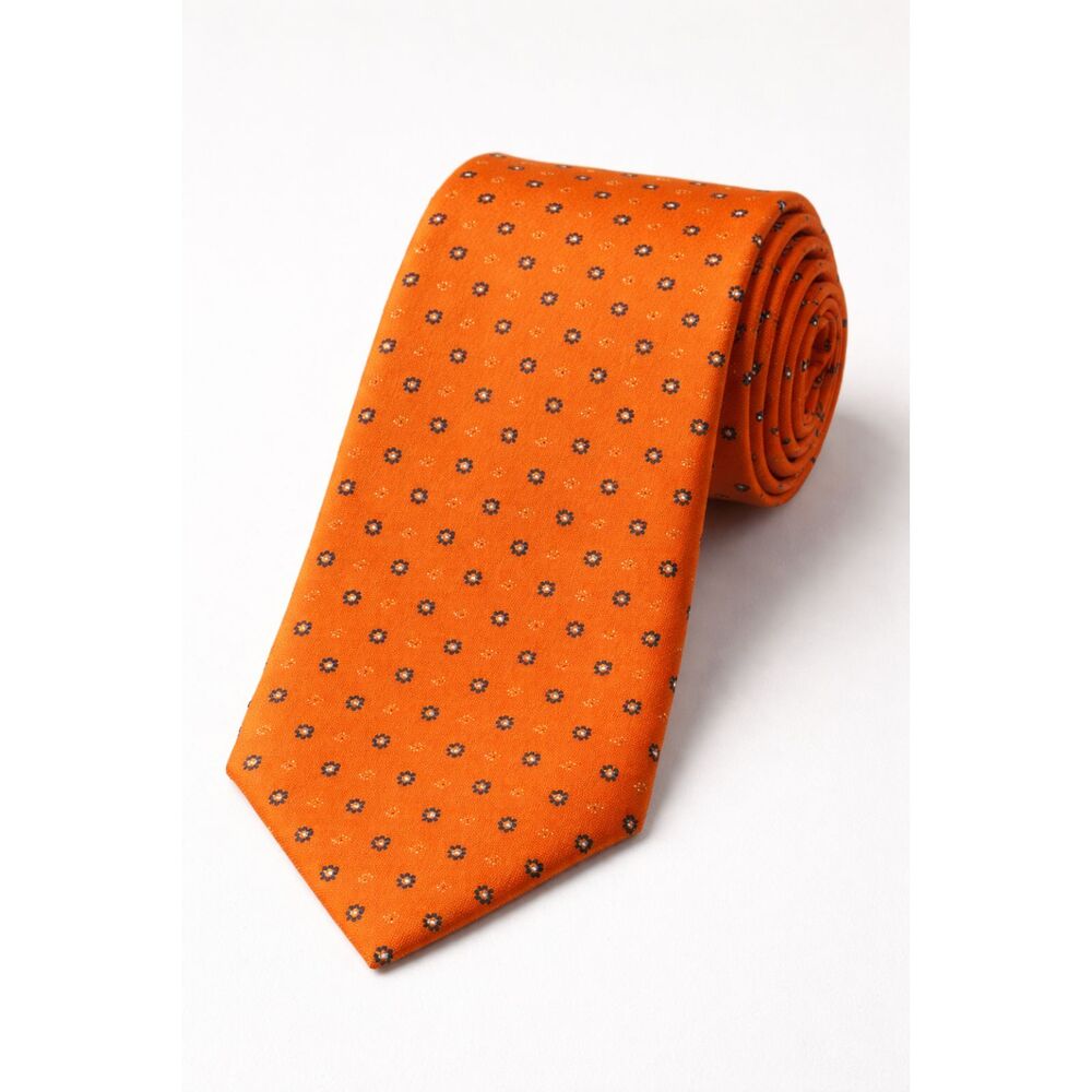 Tommy Hilfiger Tie Orange Blue Floral Dot 100% Silk Classic Mens Necktie